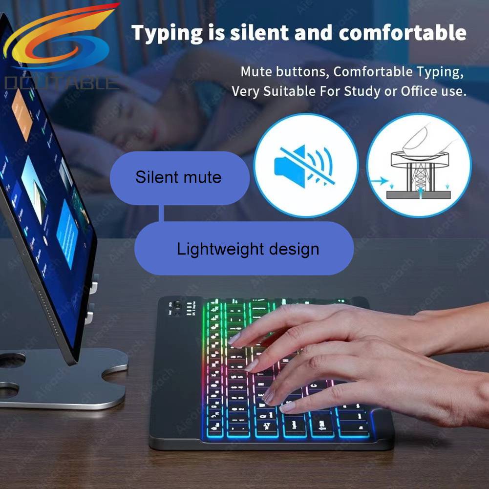 Bàn Phím Và Chuột Không Dây 10 Inch Có Đèn Nền RGB Cho Ipad Laptop Tablet