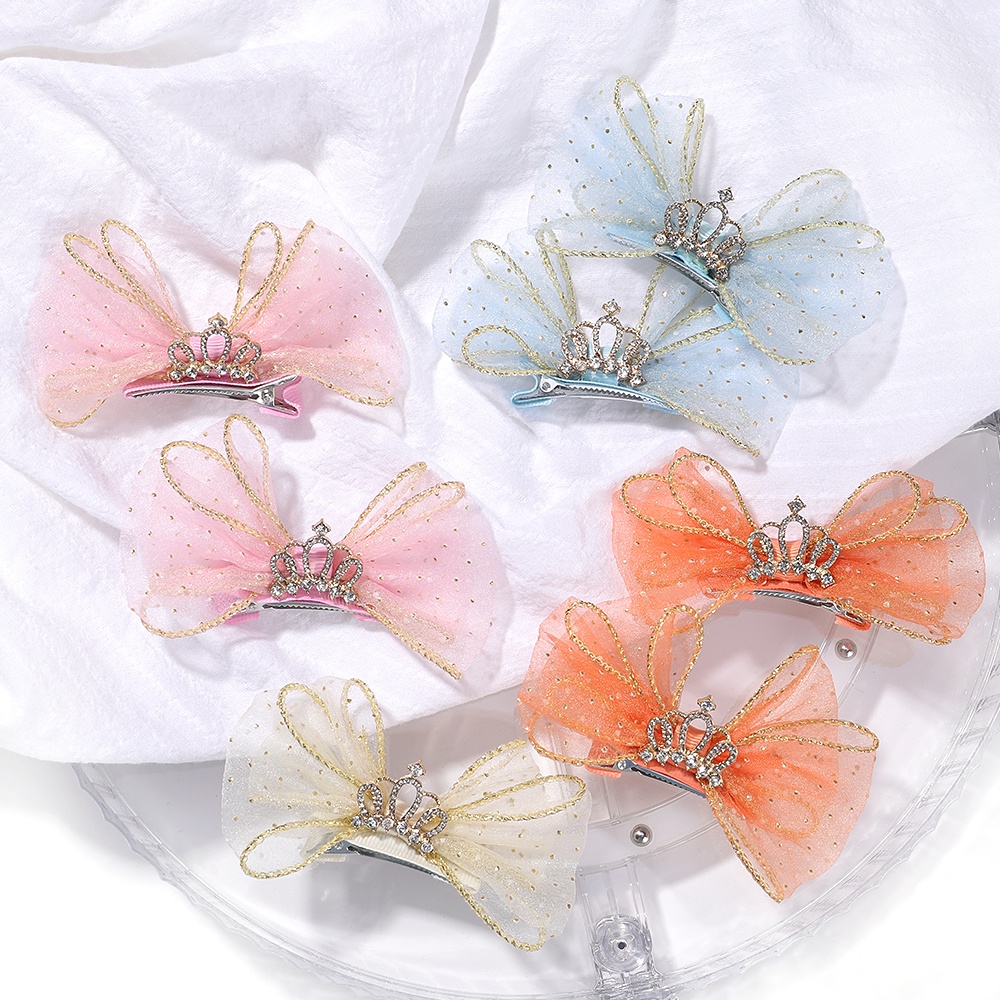 2 Kẹp tóc RAINBOW BOWS hình vương miện công chúa chất liệu chiffon cho bé gái