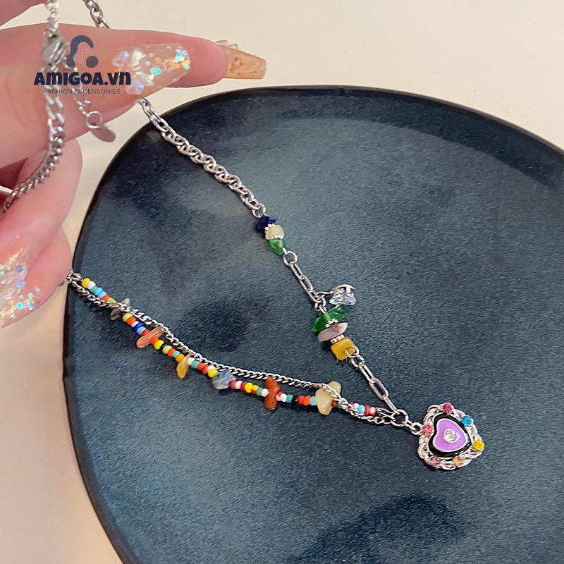 ✨✨Vòng cổ Hạt Đá Tự Nhiên Hình Trái Tim Nhiều Màu Sắc