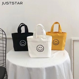 Just star túi tote vải canvas in hình mặt cười dễ thương phong cách hàn quốc