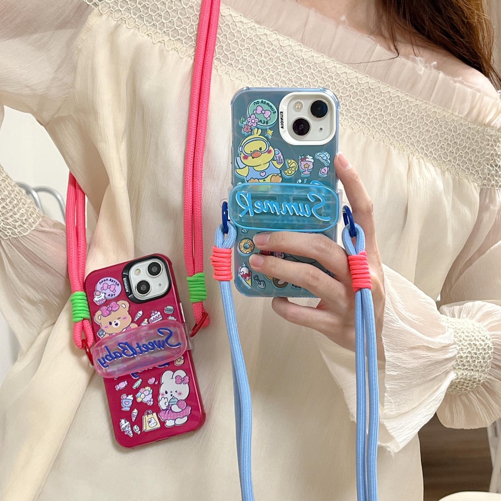 Ốp Điện Thoại Tpu Silicon Mềm Trong Suốt In Hoạt Hình Kèm Dây Đeo Chéo Cho iPhone 14 13 12 11 Pro Max