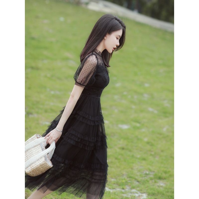 Đầm Tay Phồng Phối Lưới Thời Trang Mùa Hè 2023 Mới Cho Nữ