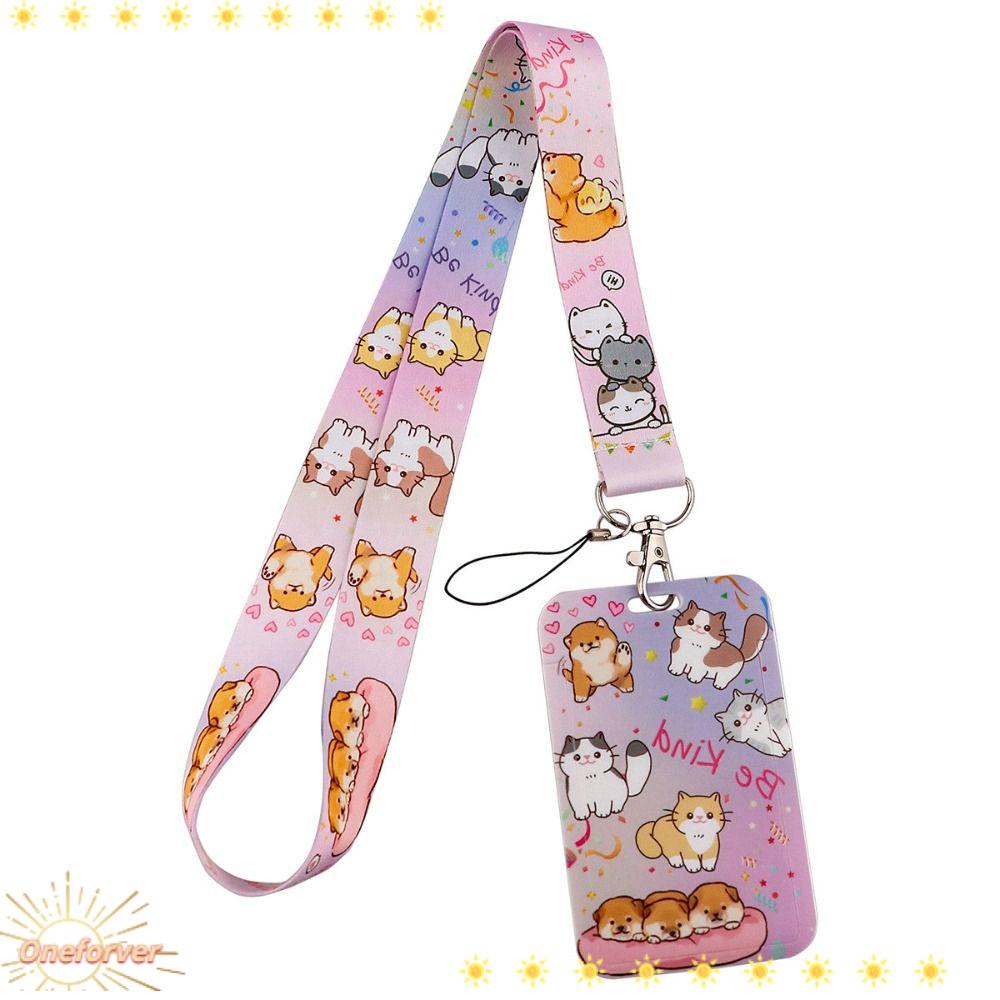 Móc Khóa Gắn Thẻ ID Họa Tiết Mèo Hoạt Hình Màu Xanh Lá Dễ Thương Cho Học Sinh