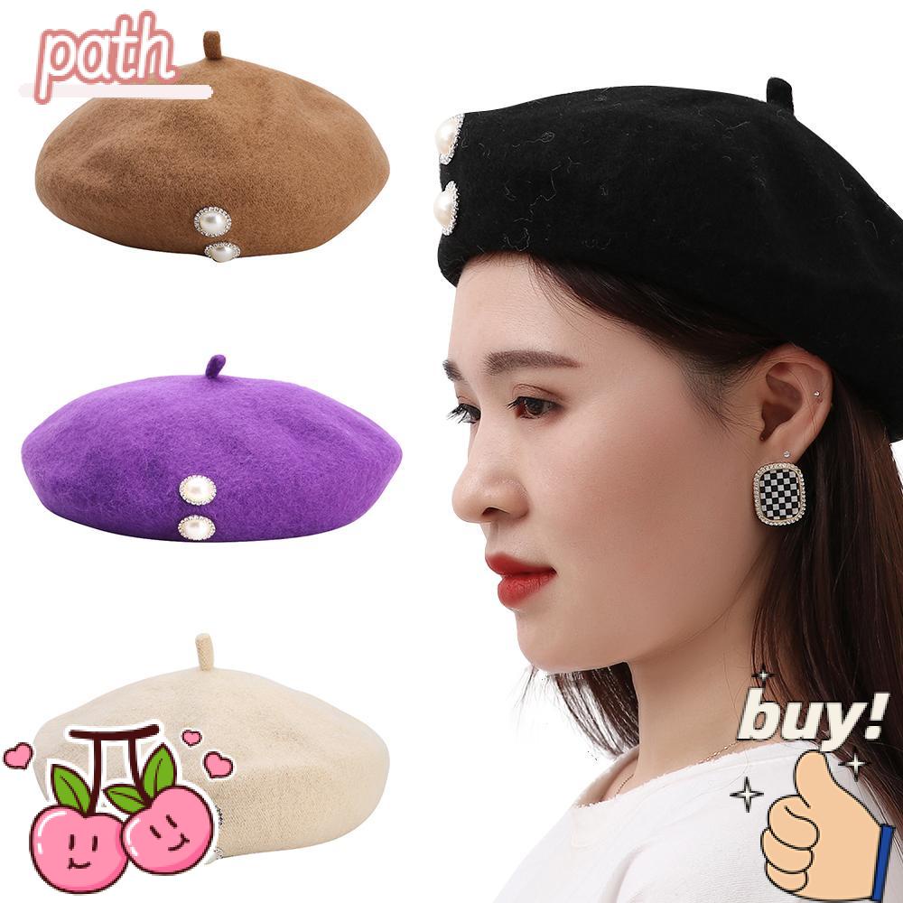 PATH Mũ Beret Len Lông Cừu Màu Trơn Thời Trang Thu Đông Cho Nữ
