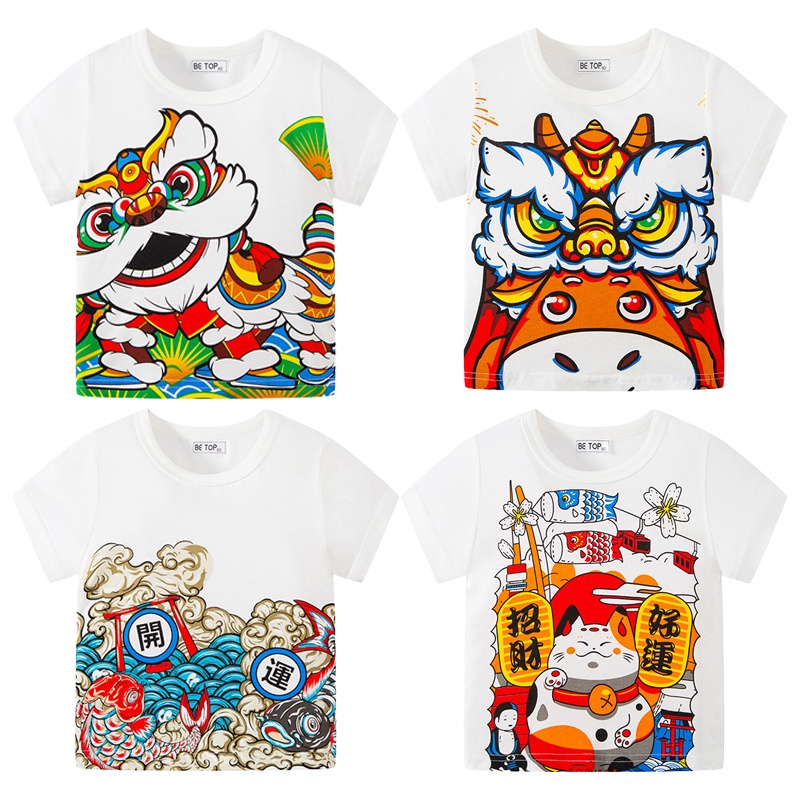 Áo Thun Tay Ngắn In Họa Tiết 3D Phong Cách Trung Hoa Thời Trang Mùa Hè 2023 Dành Cho Bé Trai Và Bé Gái