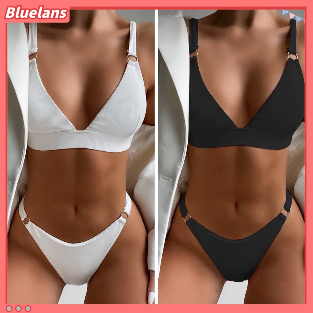 [BLS] Bộ Đồ Bơi Bikini Hai Mảnh Lưng Cao Có Đệm Mút Tròn Bằng Kim Loại Thời Trang Mùa Hè