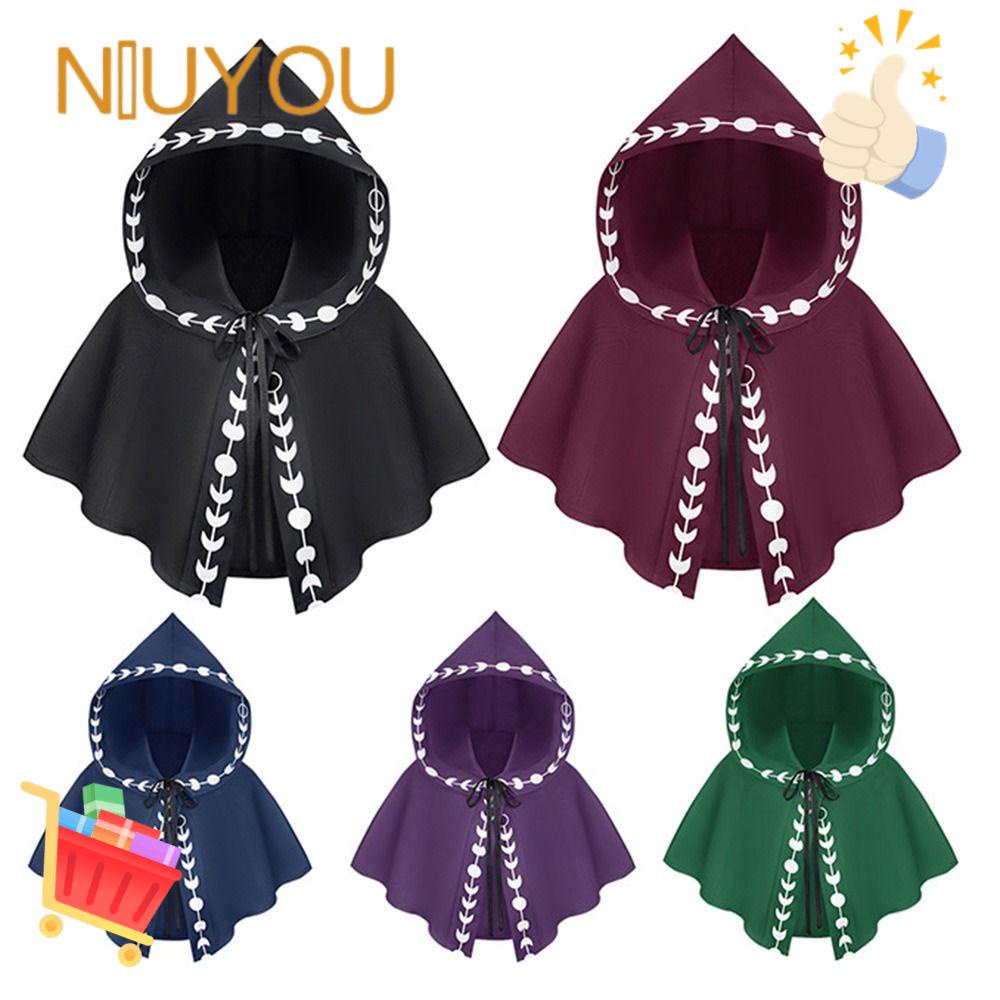 NIUYOU Medieval Áo Choàng Có Mũ Trùm Vai Màu Trơn In Hình Chú Bò Thần Chết Phong Cách Retro Halloween Vui Nhộn Cho Nam Và Nữ