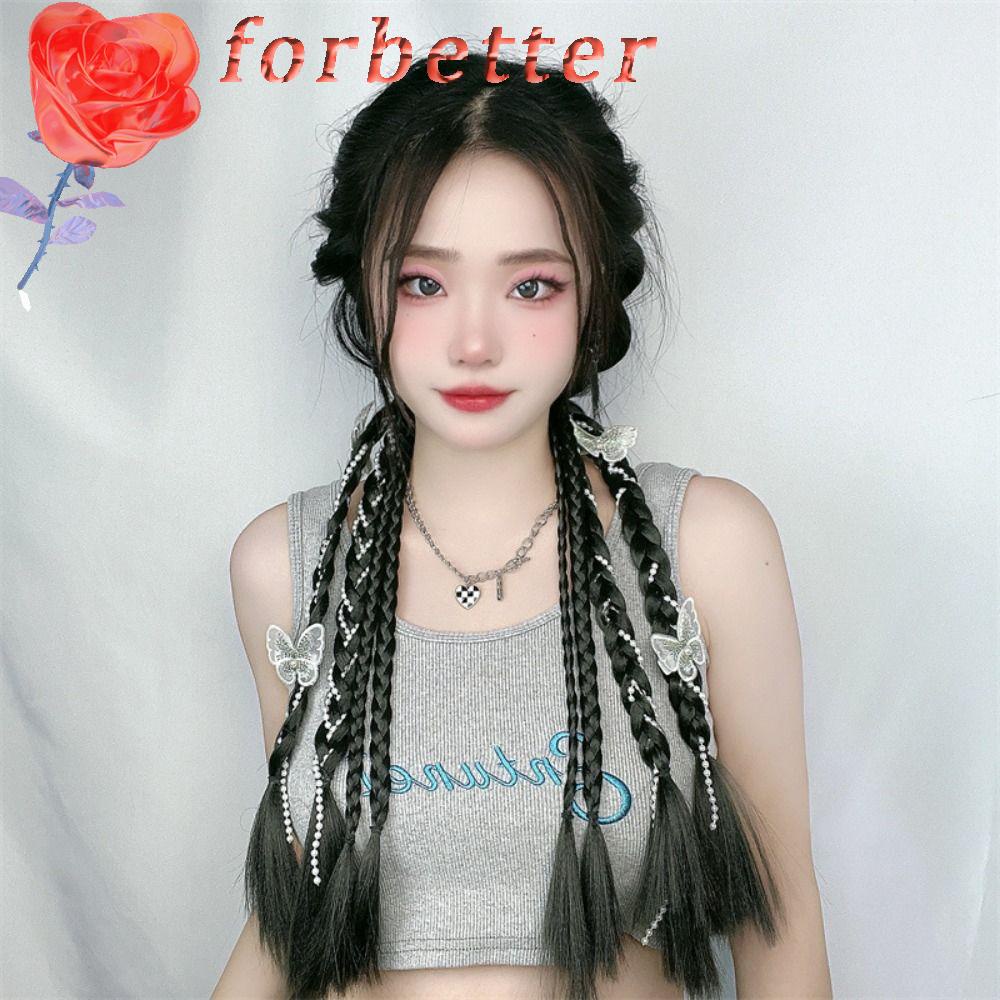 FORBETTER Tóc Giả Thắt Bím Bằng Sợi Tổng Hợp Màu Đen Chịu Nhiệt Chất Lượng Cao DIY Cho Nữ