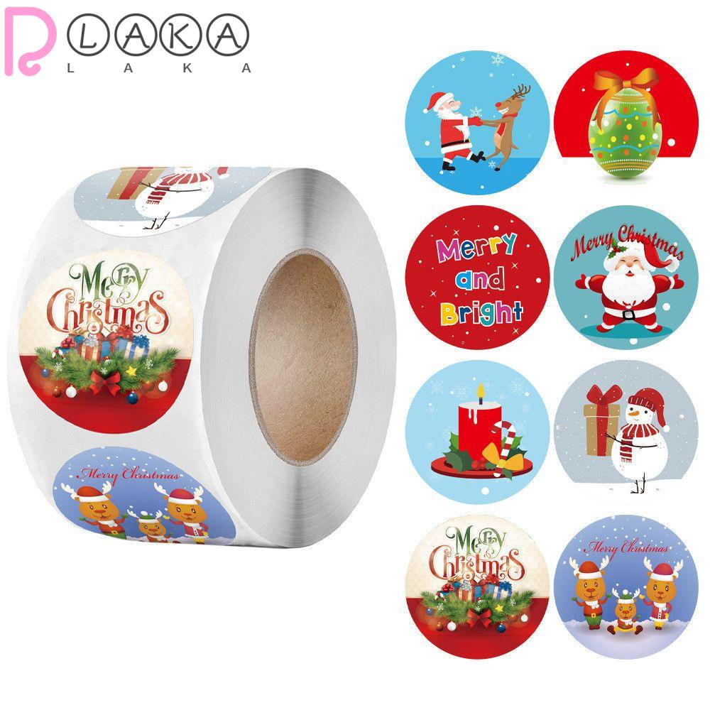 LAKAMIER Cuộn 500 Nhãn Dán Trang Trí Túi Bánh Kẹo Họa Tiết Giáng Sinh