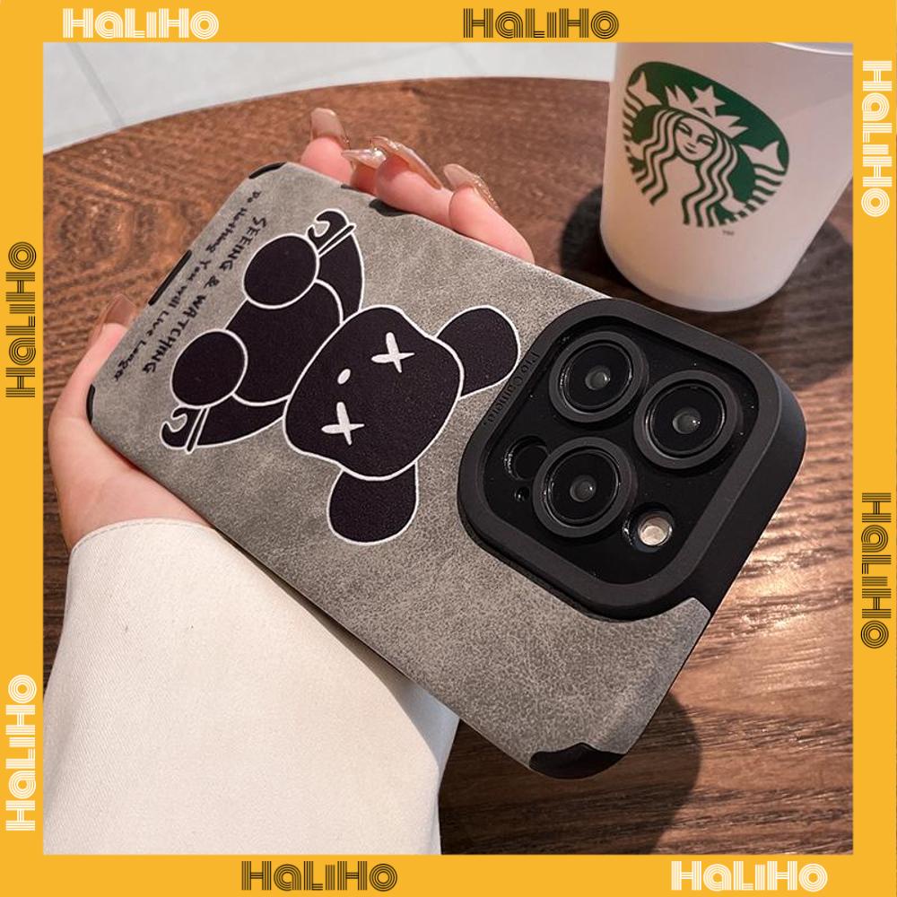 Ốp lưng iPhone 11 Ốp Lưng Da Veneer Màu Xám Vỏ Lông Học Trò Vỏ Mềm Chống Sốc Màu Trắng Cổ Điển Hình Gấu Hoạt Hình Tương thích với iPhone 14 Pro max 13 Pro max 12 Pro Max XR XS 7Plus 8Plus