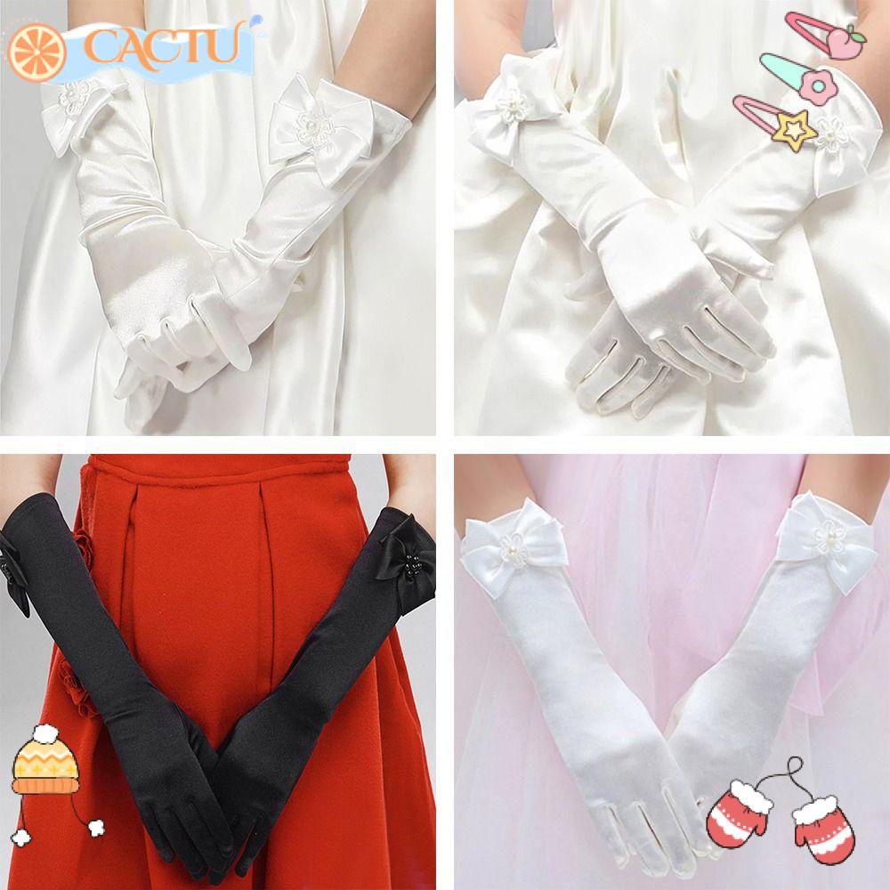 CACTU Găng Tay Dài Vải Satin Đính Kim Sa Lấp Lánh Thời Trang Cho Bé