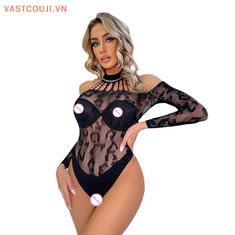 Bộ Đồ Lót Liền Thân Phối Lưới Xuyên Thấu Họa Tiết Da Báo Quyến Rũ Thời Trang Cho Nữ