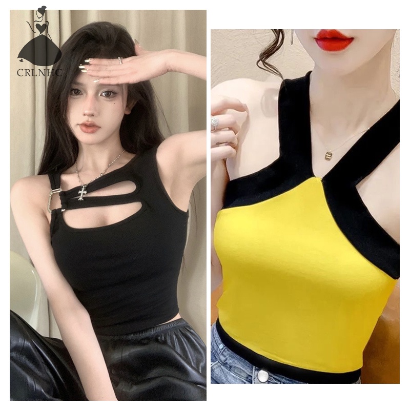 Áo Hai Dây Mùa Hè Màu Trơn Dáng Ôm Khoét Lỗ Gợi Cảm Cho Nữ