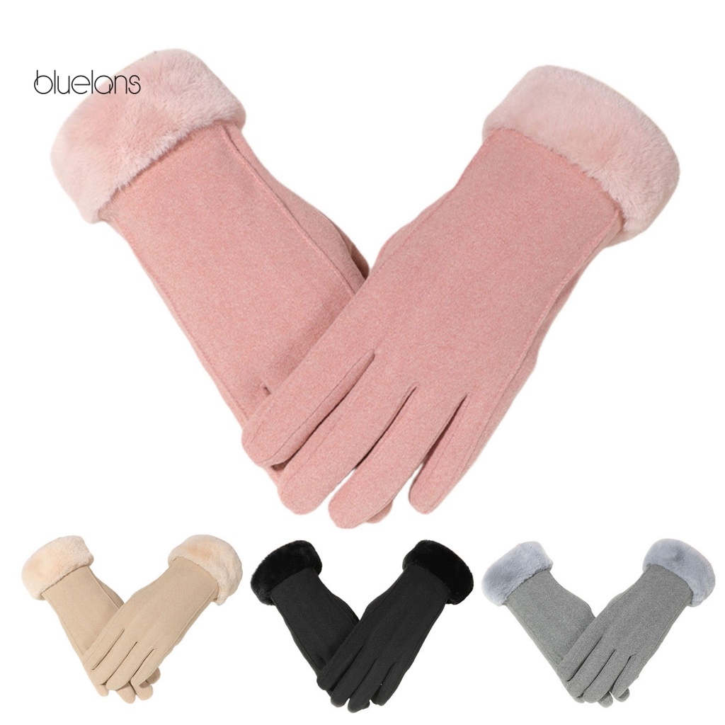 1 Cặp Găng Tay Lông Nhung Màu Trơn Giữ Ấm Mùa Đông Có Thể Chạm Màn Hình Cảm Ứng Dành Cho Nữ