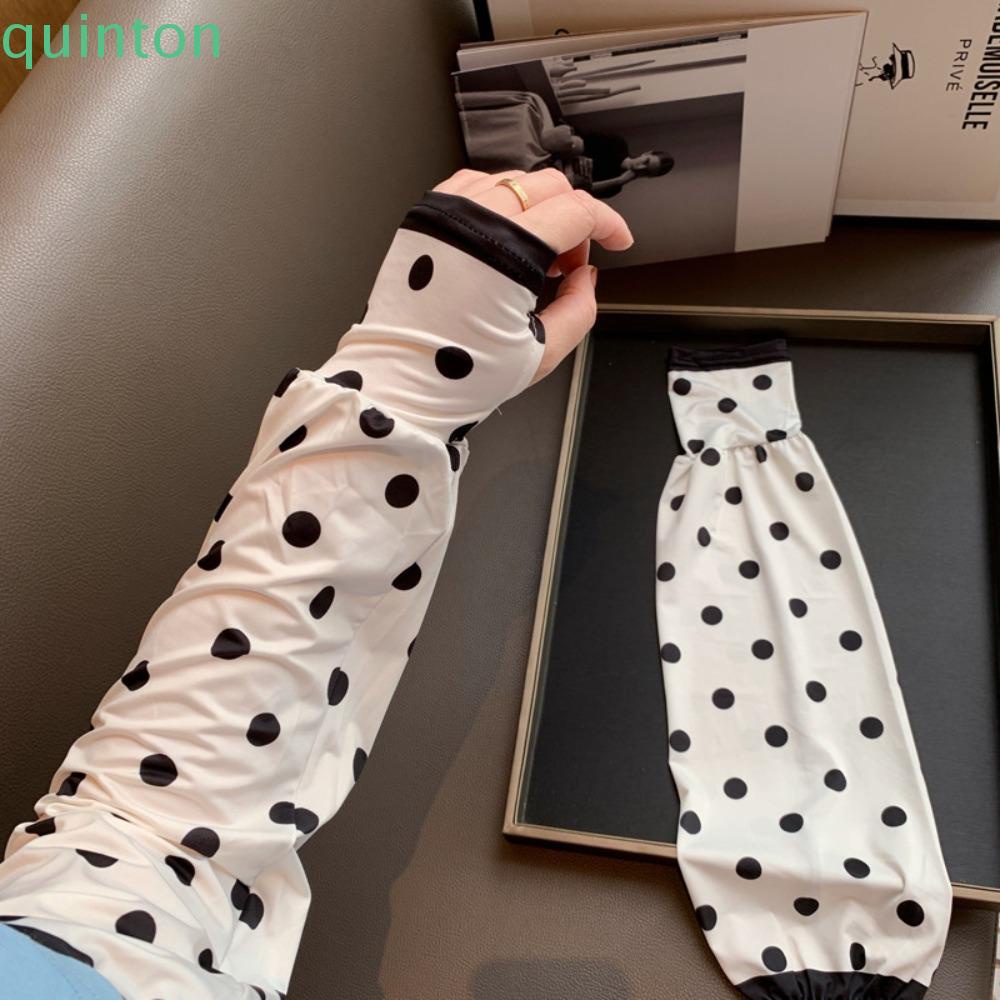 QUINTON 1 Đôi Găng Tay Chống Nắng Bằng Lụa Lạnh Mỏng In Chữ Thời Trang