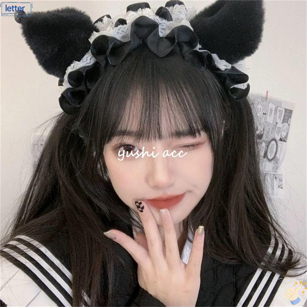 Băng Đô Cài Tóc Tai Mèo Bằng Ren Màu Đen Dễ Thương Dùng Hóa Trang