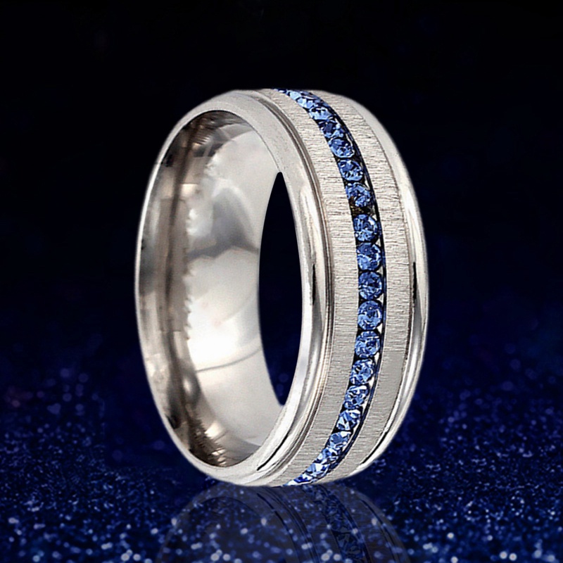 Nhẫn Thép Titan Không Gỉ 8mm Đính Đá Sapphire Thời Trang