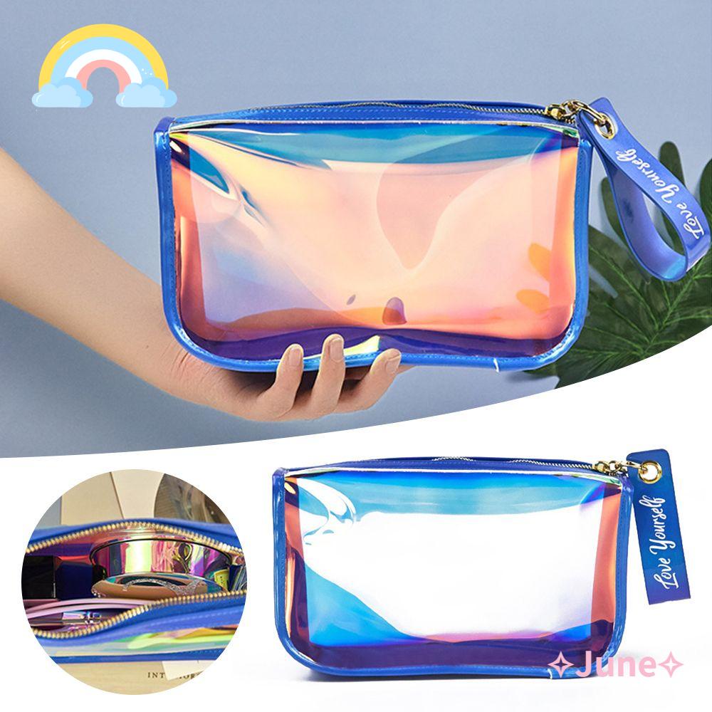 JUNE Túi Đựng Mỹ Phẩm Du Lịch Màu Laser Dung Tích Lớn Chống Thấm Nước