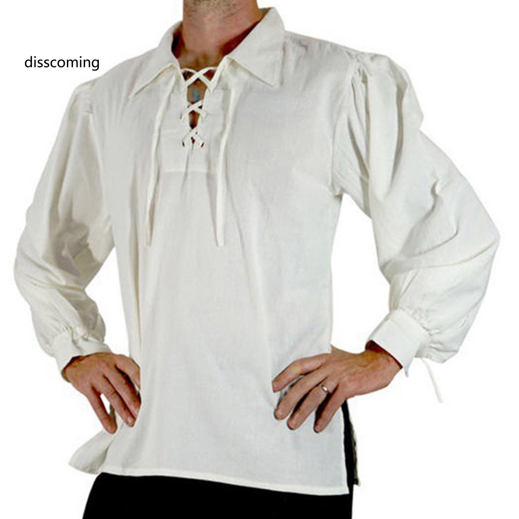 Áo Thun SL SL SL SL SL SL SL SL| Áo Sơ Mi Tay Dài Màu Trơn Dáng Rộng Cột Dây Hóa Trang Thời Phục Hưng Cho Nam