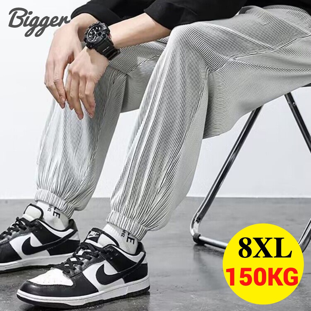 Quần Jogger Lưng Thun Co Giãn Bằng Lụa Lạnh Màu Xám Cỡ Lớn 50-150KG 10XL 9XL Phong Cách Hip Hop Thời Trang Cho Nam
