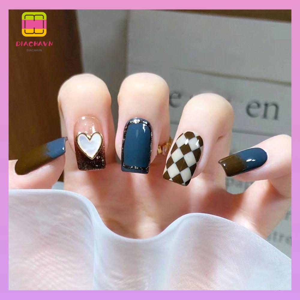 DIACHAVN Bộ 24 Móng Tay Giả Dạng Nhấn DIY
