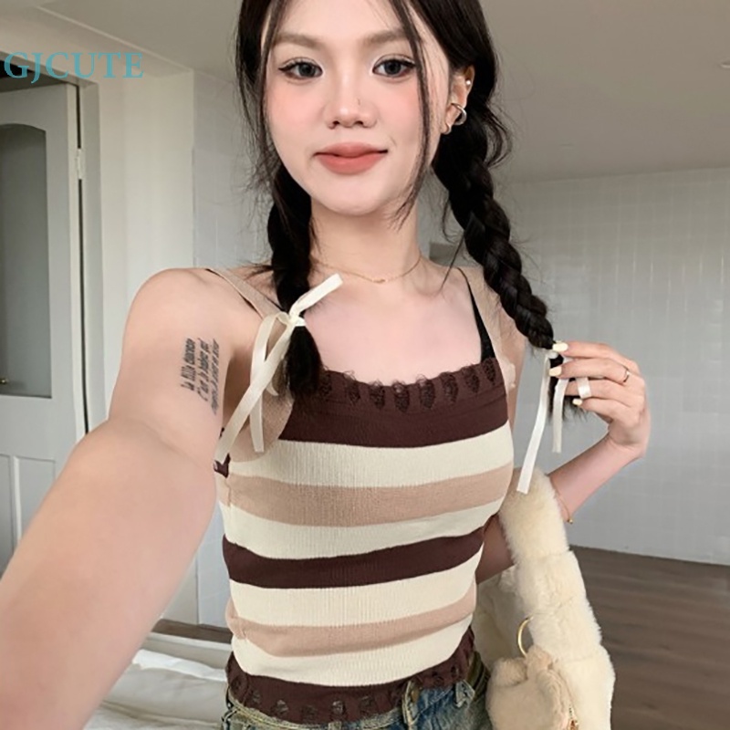 Áo Hai Dây Dệt Kim Kẻ Sọc Dáng Ôm Gợi Cảm Thời Trang Mùa Hè Cho Bạn Gái