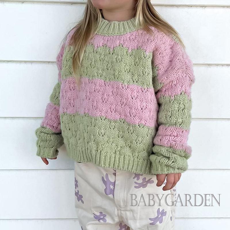 Áo Sweater Dệt Kim Tay Dài Cổ Tròn Màu Sắc Tương Phản Thời Trang Mùa Thu Cho Bé / 6 Tháng-3 Tuổi