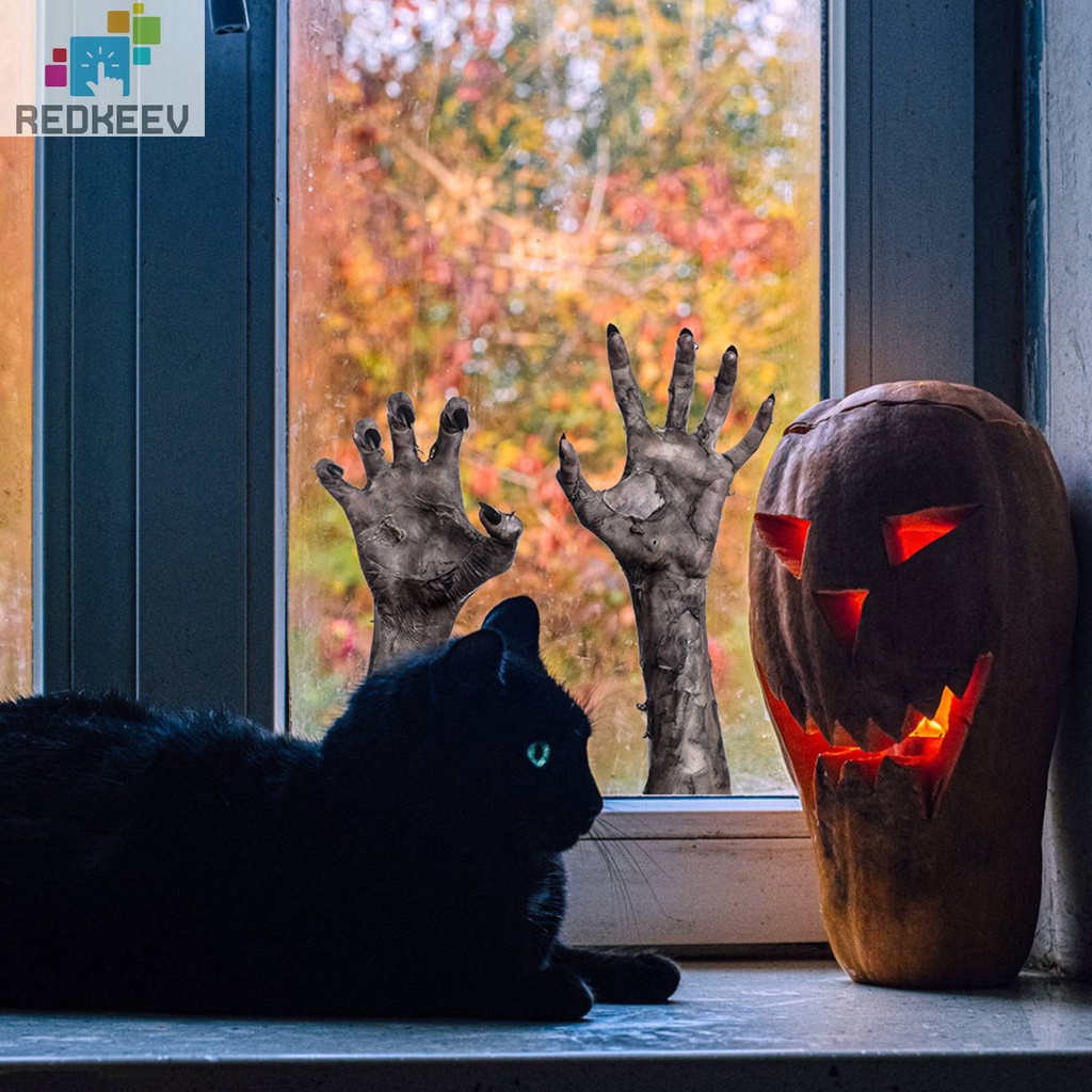 2 Miếng Dán Tường / Cửa Sổ Hình Bàn Tay Ma Kinh Dị 3D