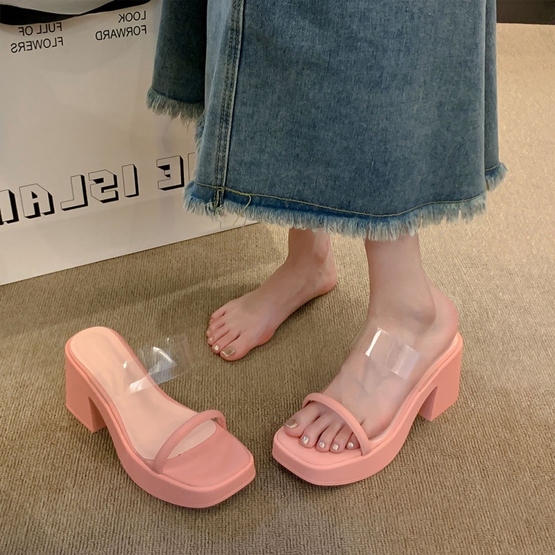 Dép Cao Gót Đế Dày Quai Trong Suốt Thời Trang Dành Cho Nữ