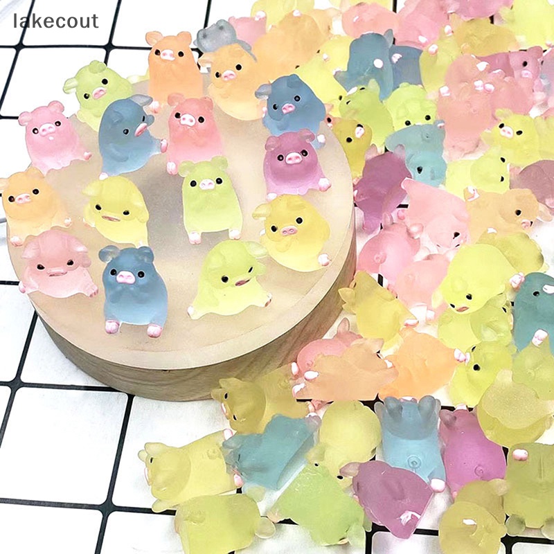 Set 1 / 5 Mô Hình Chú Heo Dạ Quang Mini Bằng Nhựa Resin Trang Trí Bảng Điều Khiển Xe Hơi / Nhà Cửa DIY