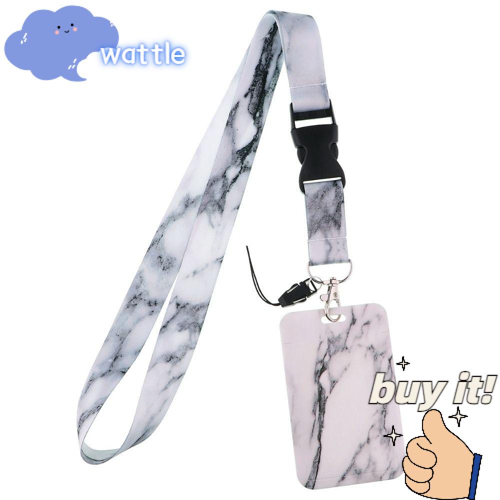 WATTLE Giá Đỡ Huy Hiệu ID Màu Trắng Vân Đá Cẩm Thạch Siêu Bền Kèm Móc Khóa Tiện Dụng Cho Văn Phòng