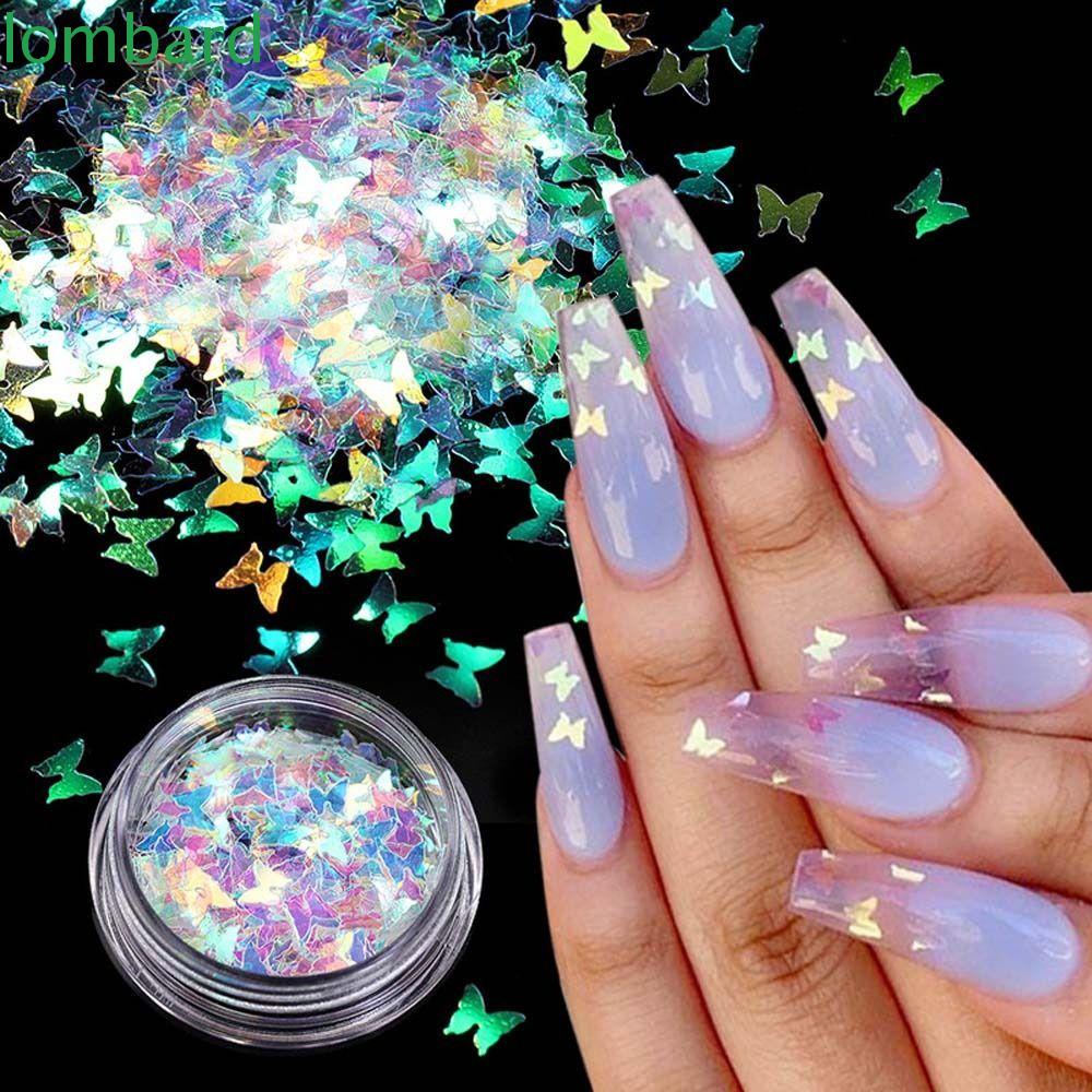 LOMBARD Phụ Kiện Trang Trí Móng Tay Hình Bướm Lấp Lánh DIY