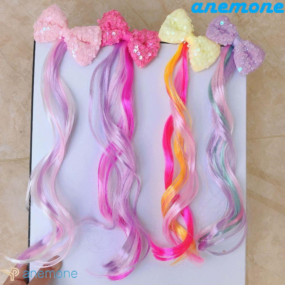 ANEMONE Tóc Giả Thắt Nơ Nhiều Màu Sắc Làm Phụ Kiện Chụp Ảnh Cho Bé Gái