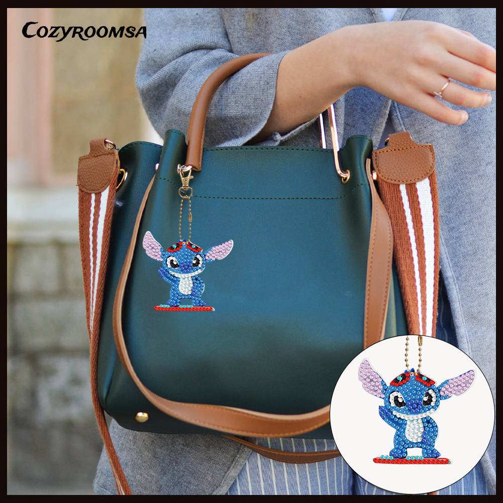 Móc Chìa Khóa Kim Cương 5D Họa Tiết Hoạt Hình Hai Mặt DIY Dành Cho Người Mới Bắt Đầu