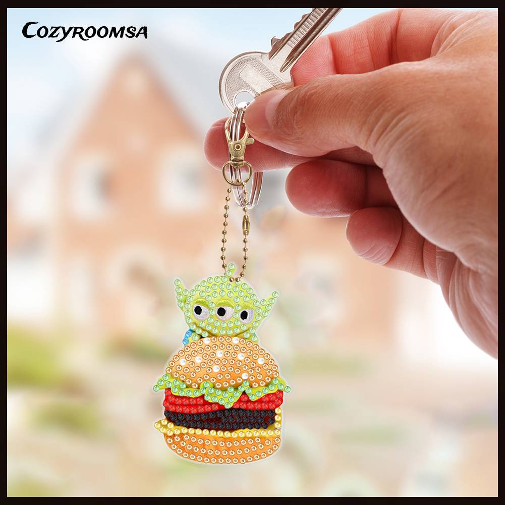 Móc Chìa Khóa Kim Cương 5D Họa Tiết Hoạt Hình Hai Mặt DIY Dành Cho Người Mới Bắt Đầu