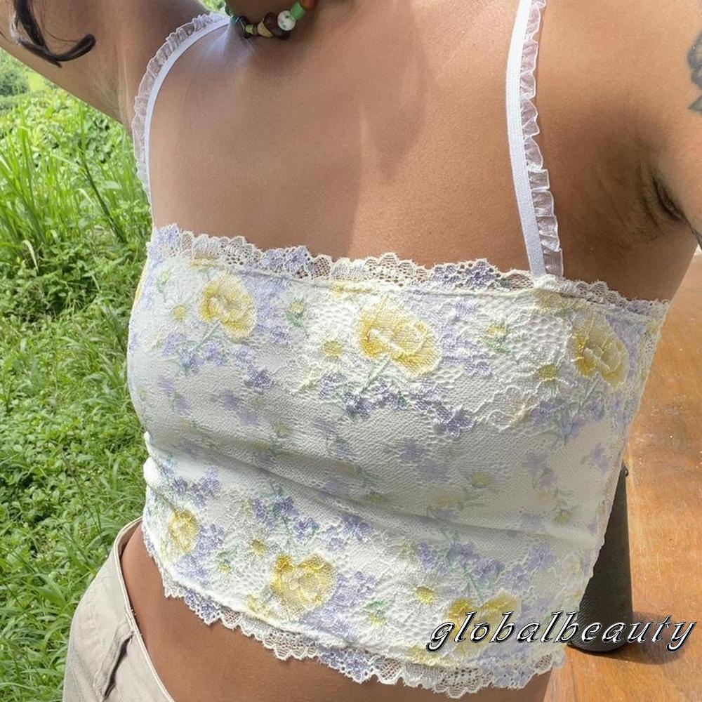 Áo Croptop Hai Dây Cổ Vuông In Họa Tiết Hoa Thời Trang Mùa Hè Cho Nữ