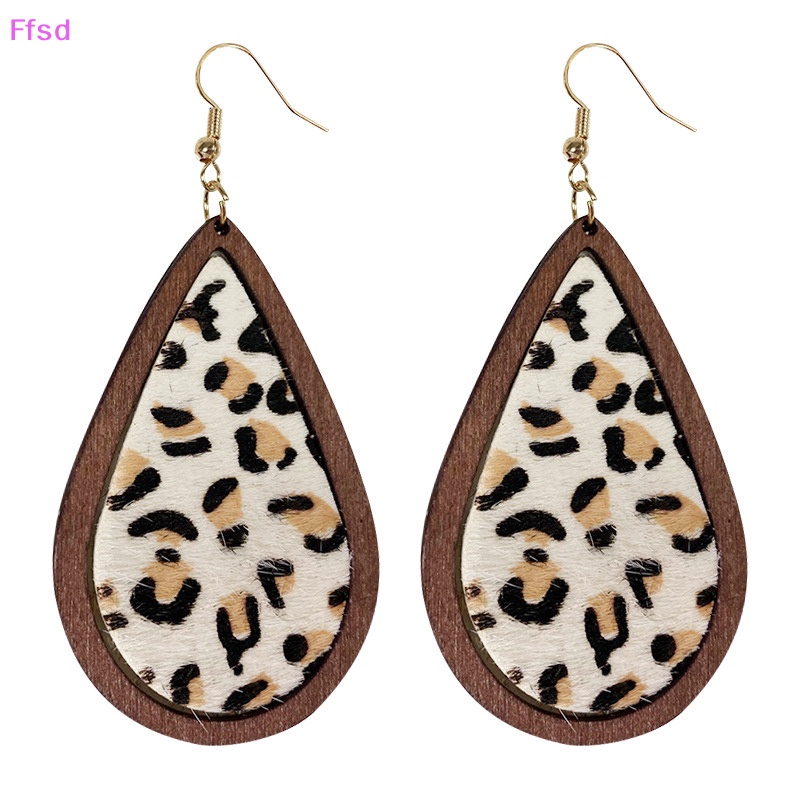 {Ffsd} Bông Tai Bằng Lông Ngựa Da Báo Mặt Hình Giọt Nước Bằng Gỗ * Hàng Bán Chạy Cho Nữ