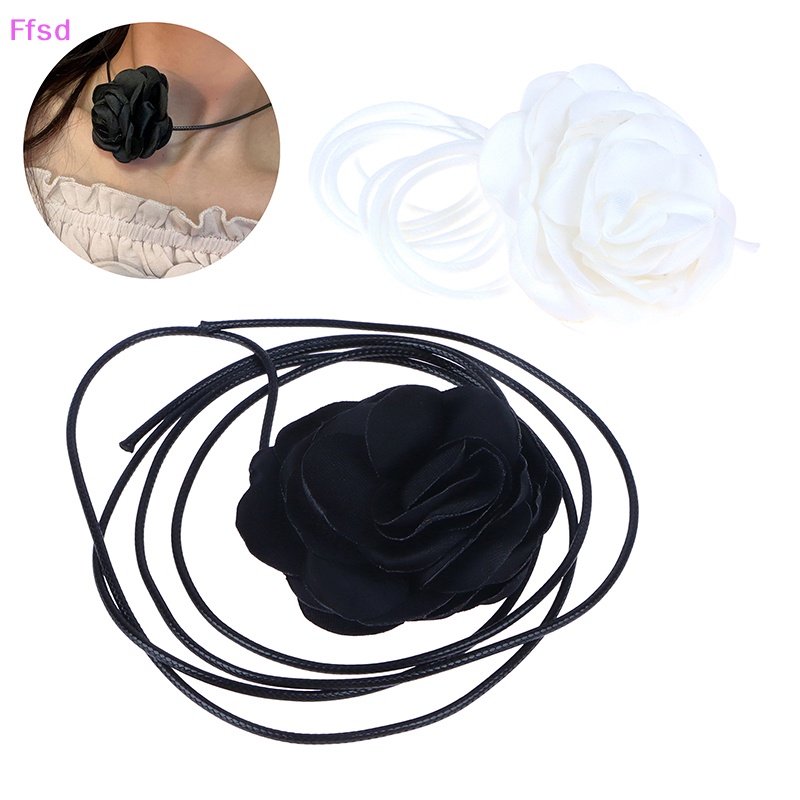 {Ffsd} Vòng Cổ Choker Dây Dài Bằng Vải Hoa Lớn Màu Trắng Và Đen Lãng Mạn Phụ Kiện Trang Sức Cho Nữ * Hàng Bán Chạy