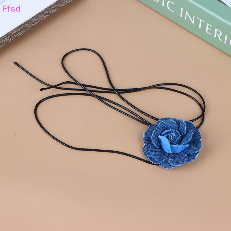 1 Vòng Cổ Choker Jean Xanh Dương Nhiều Lớp Mặt Hoa Thời Trang Cho Nữ