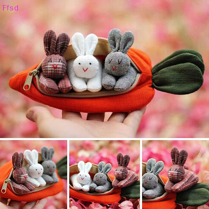Đồ Chơi Thỏ Nhồi Bông 3 Bánh Bao Trong Ví Cà Rốt Mini Trang Trí Lễ Phục Sinh