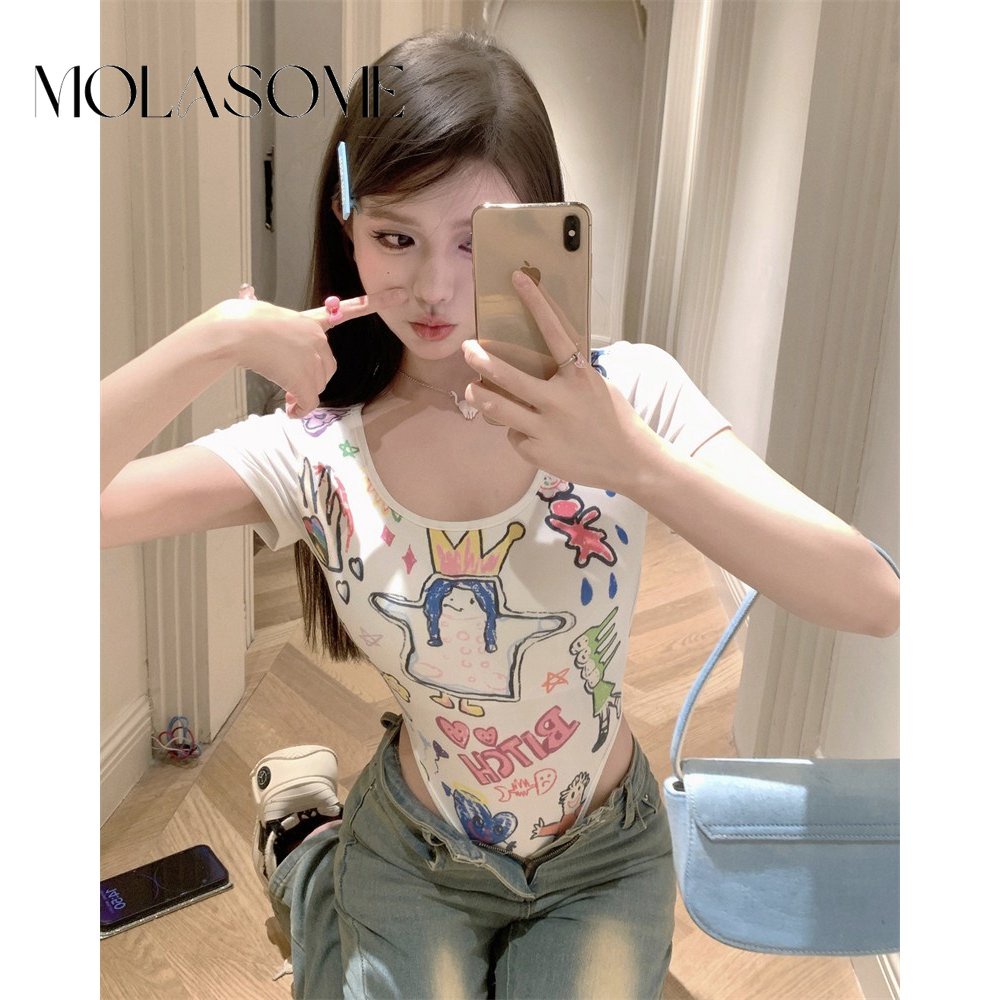 Áo Liền Quần Ngắn Tay Cổ Tròn Màu Trơn Thời Trang 2023 Cho Nữ