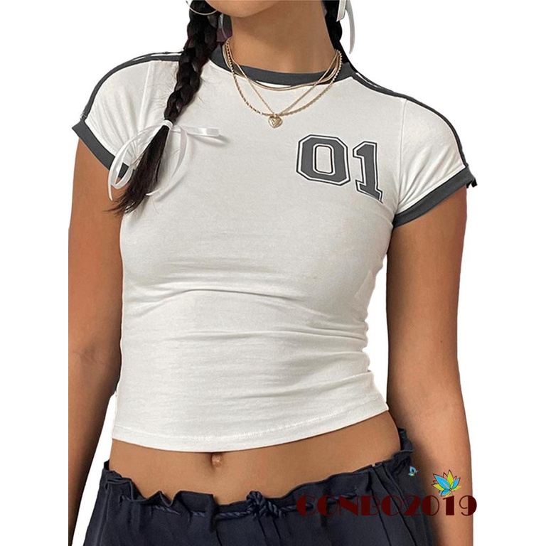 Áo Thun Tay Ngắn Cổ Tròn In Số Thời Trang Đường Phố Mùa Hè Cho Nữ