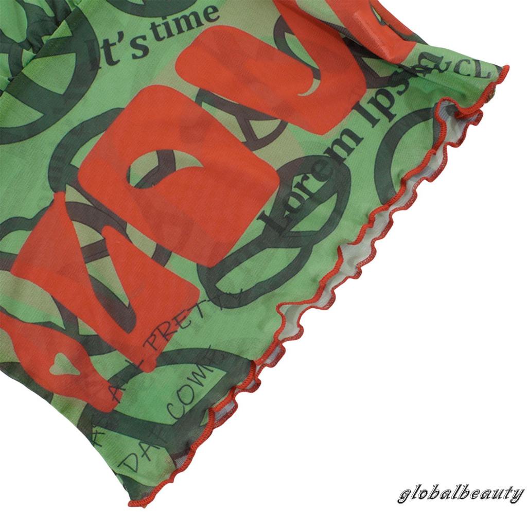 Áo Croptop Lưới Tay Dài In Chữ Nhìn Xuyên Thấu Phong Cách Đường Phố Cho Nữ