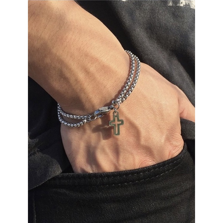 Ygt Vòng Tay Dây Xích Đôi Bằng Thép Titan Có Khóa Càng Cua Thời Trang Mới Cho Nam