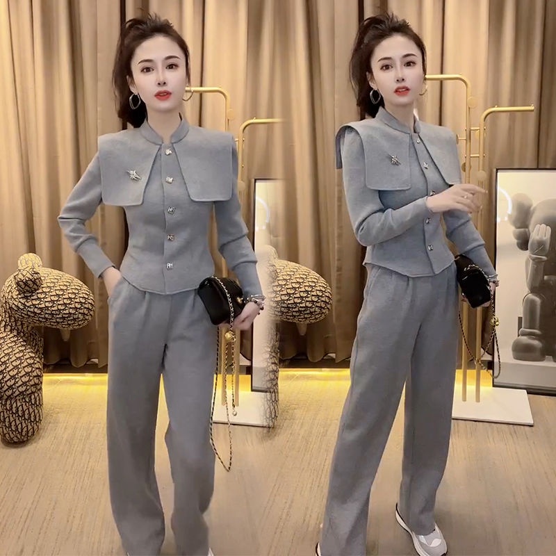 Set Áo Vest Tay Dài Dáng Ôm Màu Xám Phong Cách Châu Âu Thời Trang Sang Trọng Cho Nữ
