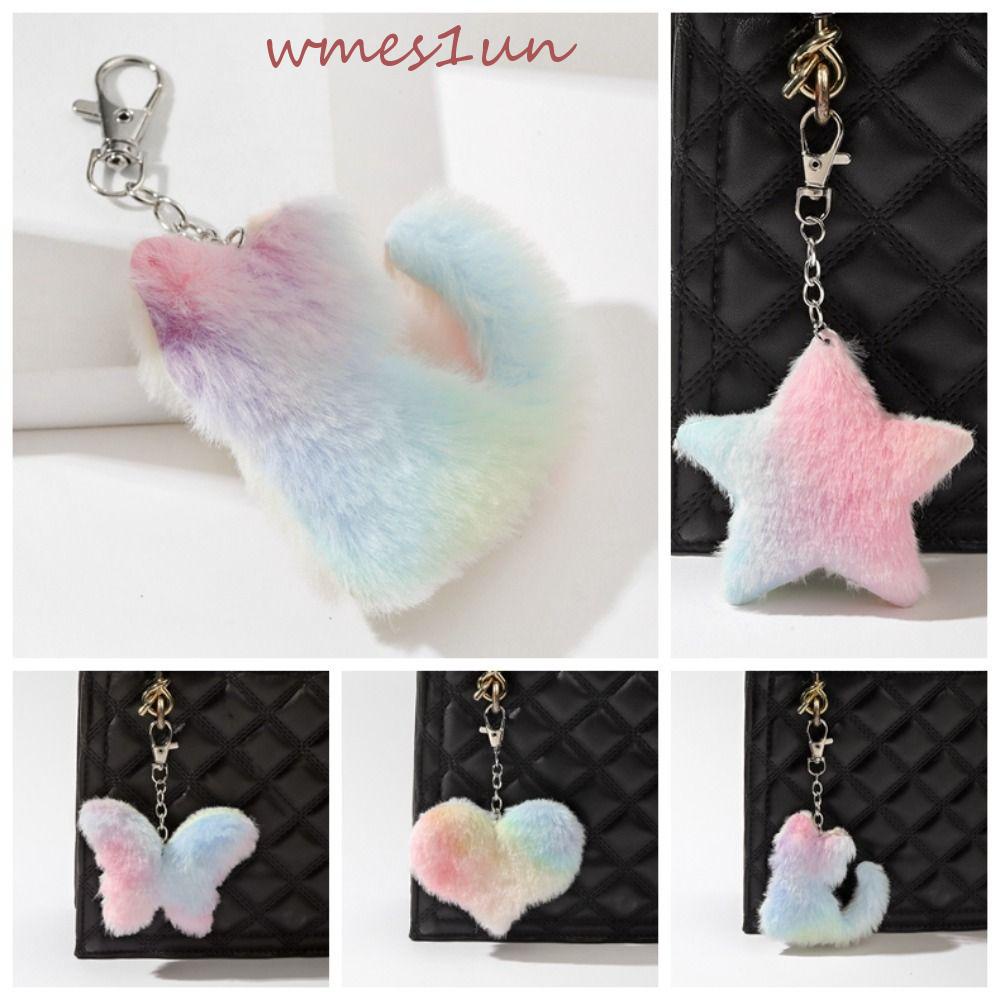 WMES15H Móc Khóa Hình Trái Tim / Bướm / Ngôi Sao Phối Bóng Lông Nhiều Màu Sắc Dùng Làm Quà Tặng Sinh Nhật