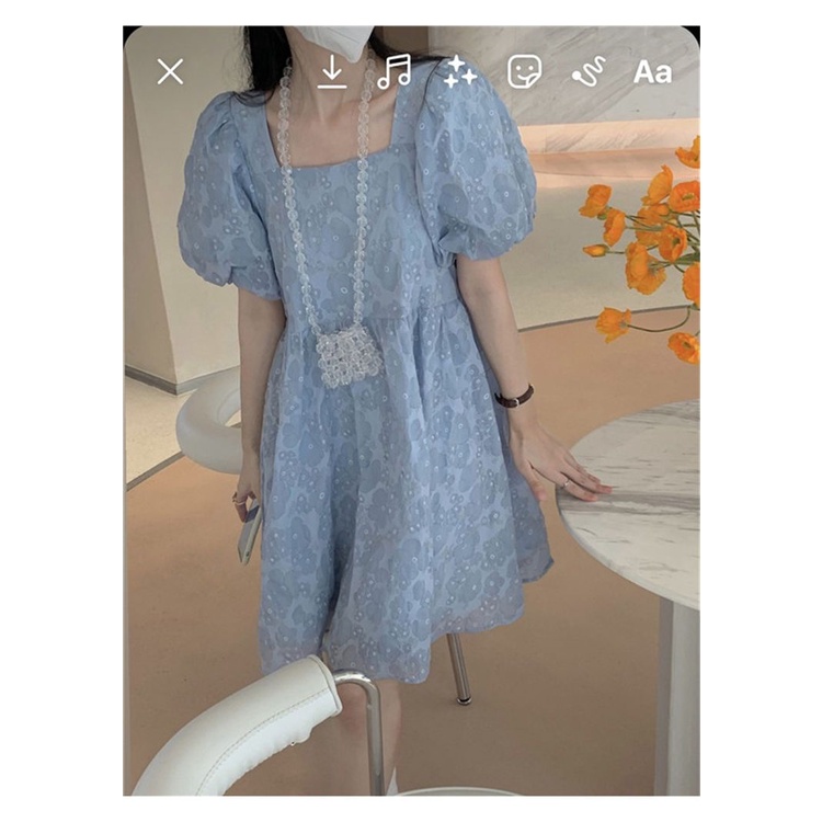 Đầm Màu Xanh Dương Thiết Kế Mới Thời Trang Mùa Hè Theo Phong Cách Pháp Cho Nữ