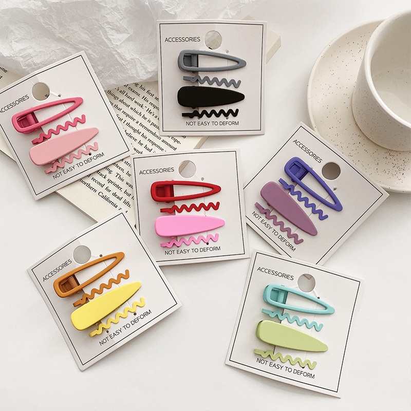 Set Bốn Kẹp Tóc Hình Trái Tim Kẹp Tóc Mái Lượn Sóng Phiên Bản Hàn Quốc Ngọt Ngào Cho Nữ