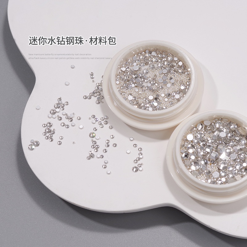 Hạt Kim Cương Tròn Bằng Thép Màu Trắng Hình Người Ngoài Hành Tinh Mini Đính Đá Lấp Lánh Trang Trí Móng Tay