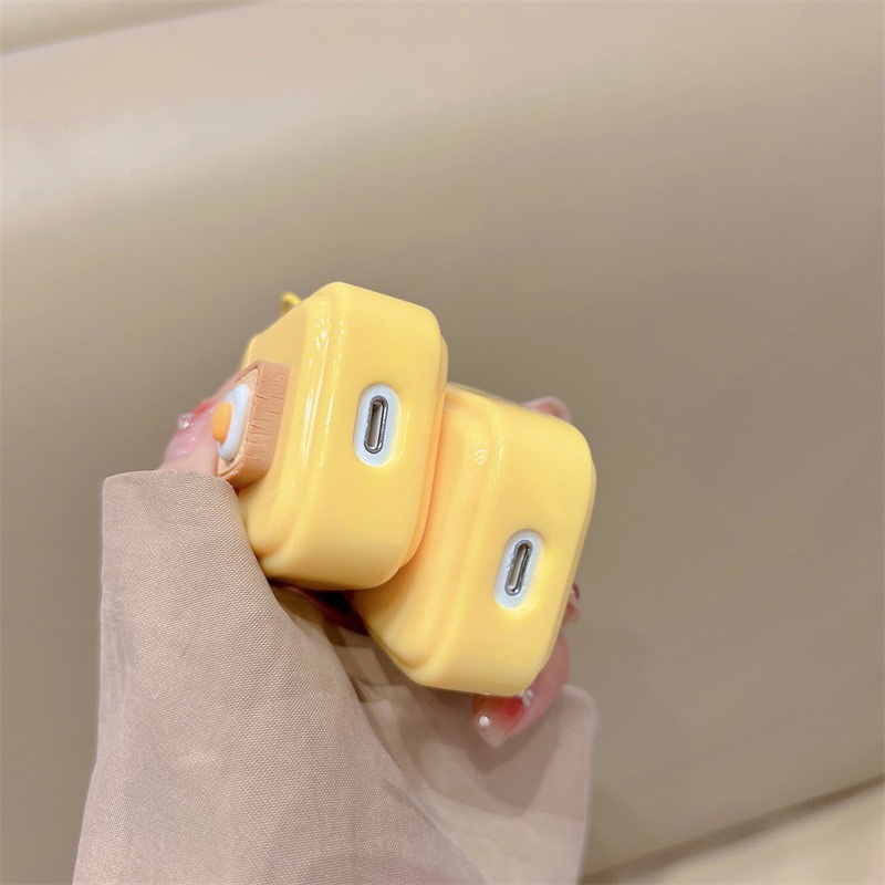 Vỏ Bảo Vệ Hộp Sạc Tai Nghe Airpods 1 2 3 PRO PRO 2 Bluetooth Hình Bữa Sáng 3D Màu Vàng Nhạt Dễ Thương